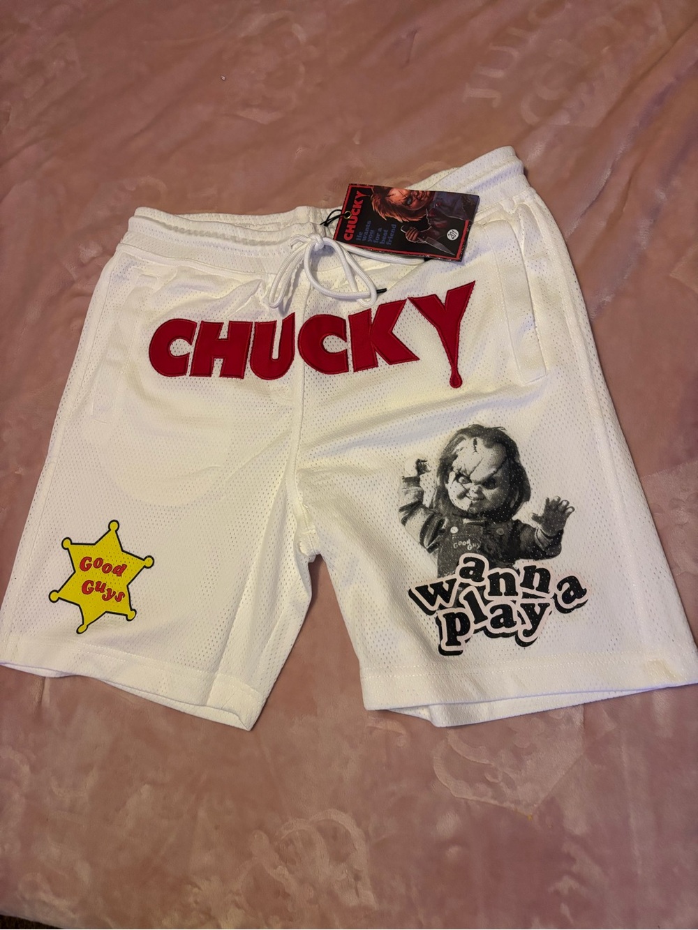 Universal White Mesh "CHUCKY" Graphic Men's Athletic Shorts